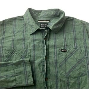 RVCA Long Sleeve Plaid Button Up Shirt Men's Large Green